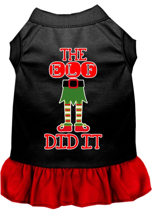 The Elf Did It Screen Print Dog Dress Black with Red Sm